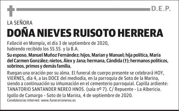 DOÑA NIEVES RUISOTO HERRERA