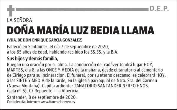 DOÑA MARÍA LUZ BEDIA LLAMA