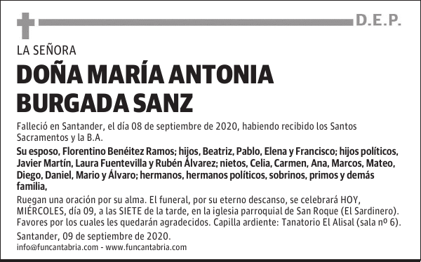 DOÑA MARÍA ANTONIA BURGADA SANZ