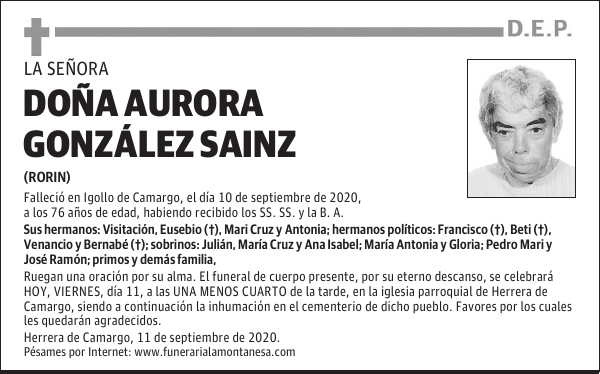 DOÑA AURORA GONZÁLEZ SAINZ