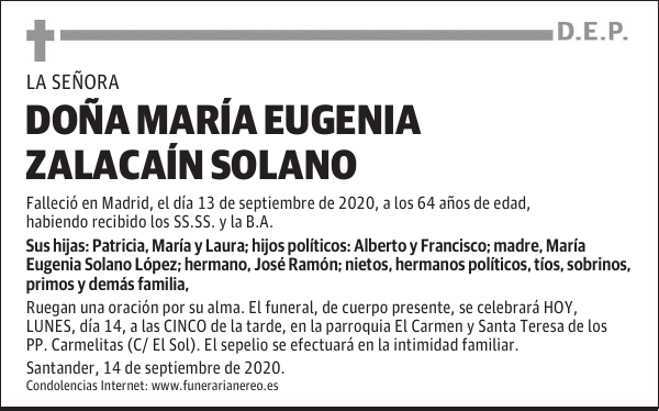 DOÑA MARÍA EUGENIA ZALACAÍN SOLANO