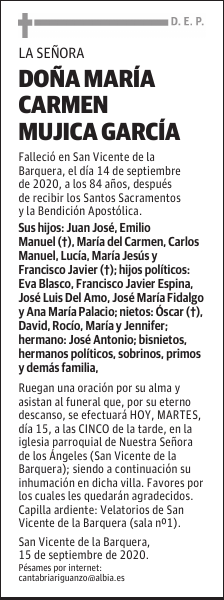 DOÑA MARÍA CARMEN MUJICA GARCÍA