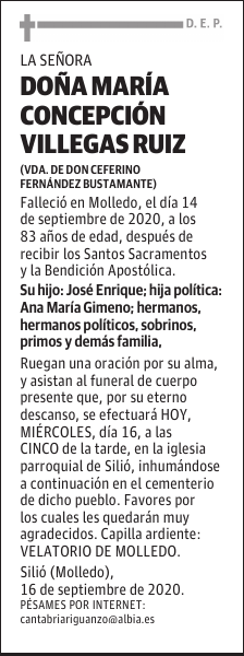 DOÑA MARÍA CONCEPCIÓN VILLEGAS RUIZ
