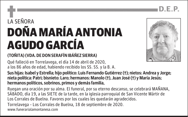 DOÑA MARÍA ANTONIA AGUDO GARCÍA