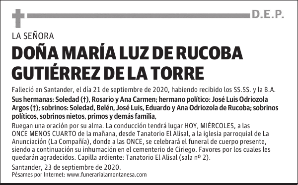 DOÑA MARÍA LUZ DE RUCOBA GUTIÉRREZ DE LA TORRE