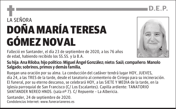 DOÑA MARÍA TERESA GÓMEZ NOVAL