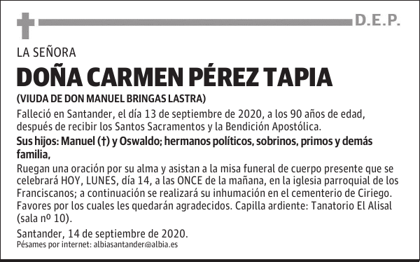 DOÑA CARMEN PÉREZ TAPIA
