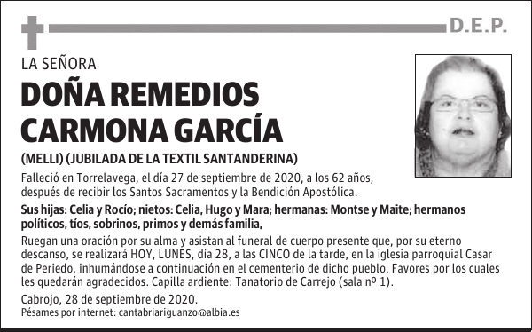 DOÑA REMEDIOS CARMONA GARCÍA