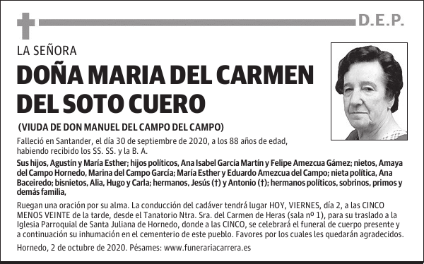 DOÑA MARIA DEL CARMEN DEL SOTO CUERO