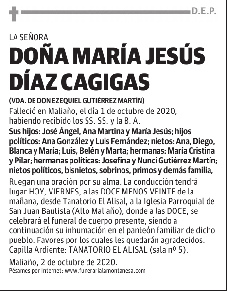DOÑA MARÍA JESÚS DÍAZ CAGIGAS