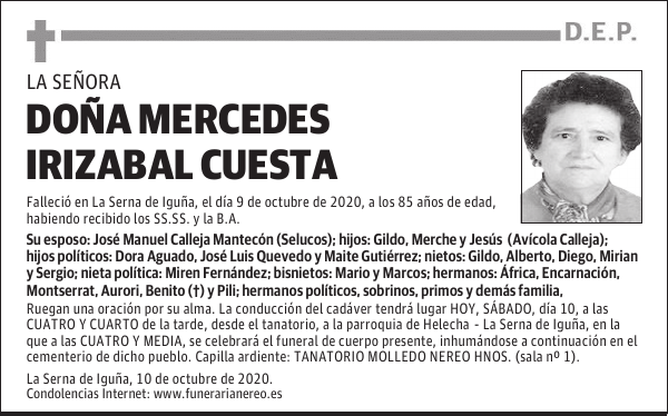 DOÑA MERCEDES IRIZABAL CUESTA