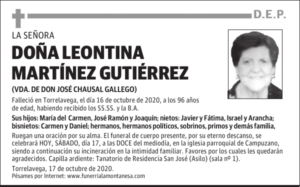 DOÑA LEONTINA MARTÍNEZ GUTIÉRREZ