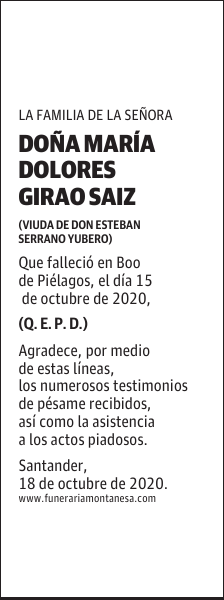 DOÑA MARÍA DOLORES GIRAO SAIZ