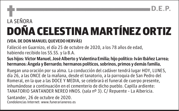 DOÑA CELESTINA MARTÍNEZ ORTIZ