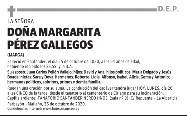 DOÑA MARGARITA PÉREZ GALLEGOS