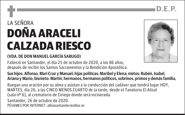 DOÑA ARACELI CALZADA RIESCO
