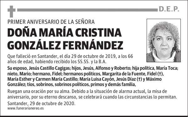 DOÑA MARÍA CRISTINA GONZÁLEZ FERNÁNDEZ