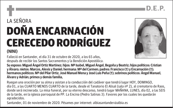 DOÑA ENCARNACIÓN CERECEDO RODRÍGUEZ