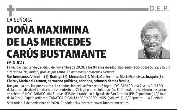 DOÑA MAXIMINA DE LAS MERCEDES CARÚS BUSTAMANTE