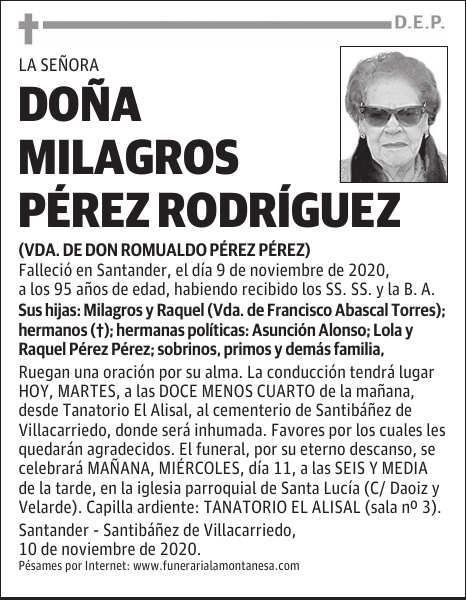 DOÑA MILAGROS PÉREZ RODRÍGUEZ