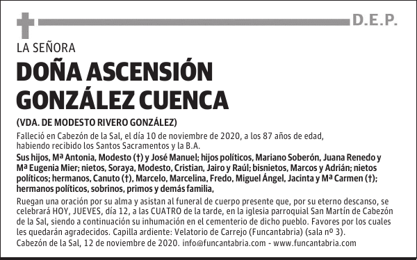 DOÑA ASCENSIÓN GONZÁLEZ CUENCA