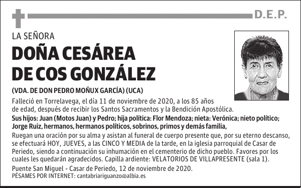 DOÑA CESÁREA DE COS GONZÁLEZ