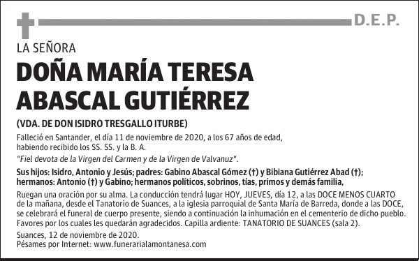 DOÑA MARÍA TERESA ABASCAL GUTIÉRREZ