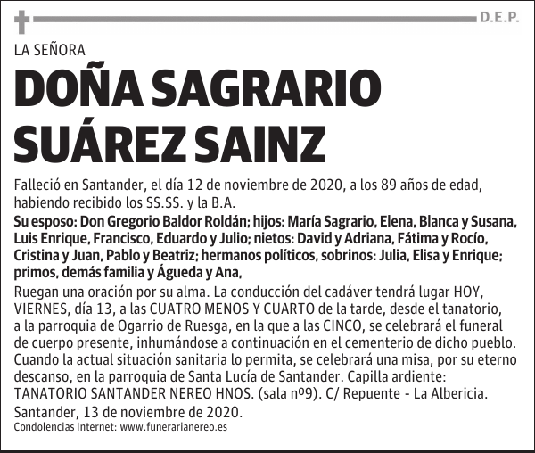 DOÑA SAGRARIO SUÁREZ SAINZ