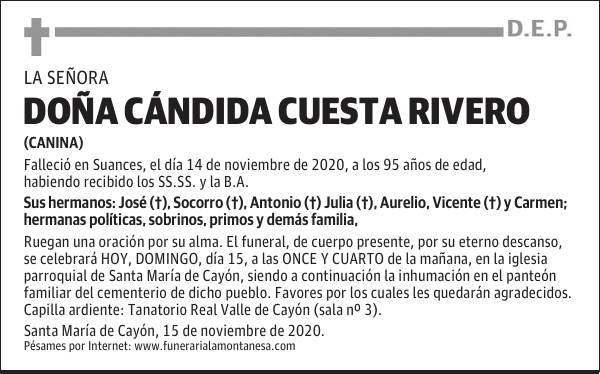 DOÑA CÁNDIDA CUESTA RIVERO