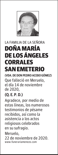 DOÑA MARÍA DE LOS ÁNGELES CORRALES SAN EMETERIO