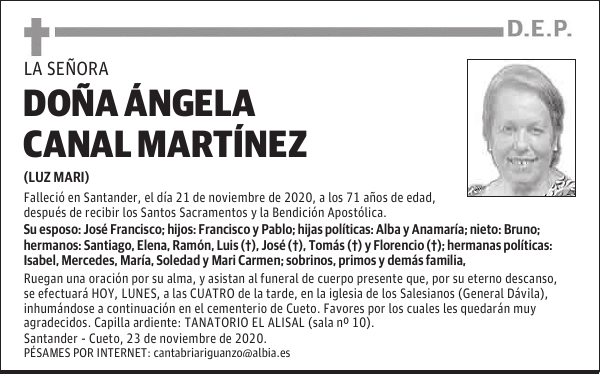 DOÑA ÁNGELA CANAL MARTÍNEZ