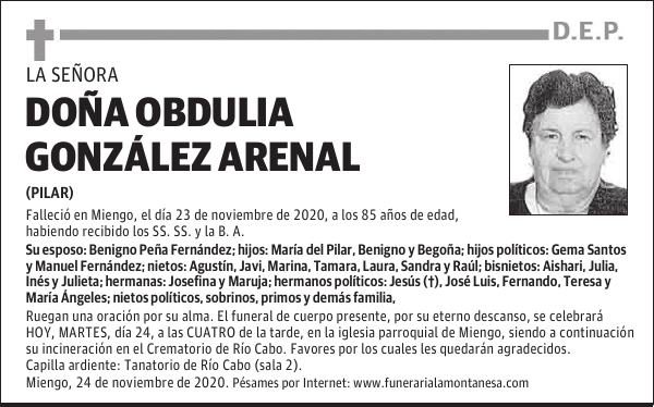 DOÑA OBDULIA GONZÁLEZ ARENAL