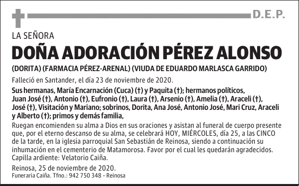 DOÑA ADORACIÓN PÉREZ ALONSO