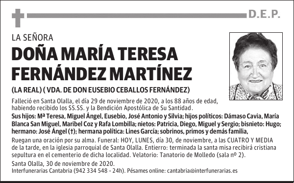 DOÑA MARÍA TERESA FERNÁNDEZ MARTÍNEZ