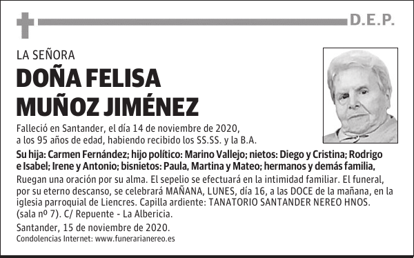 DOÑA FELISA MUÑOZ JIMÉNEZ