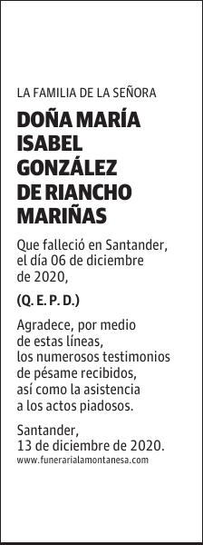 DOÑA MARÍA ISABEL GONZÁLEZ DE RIANCHO MARIÑAS