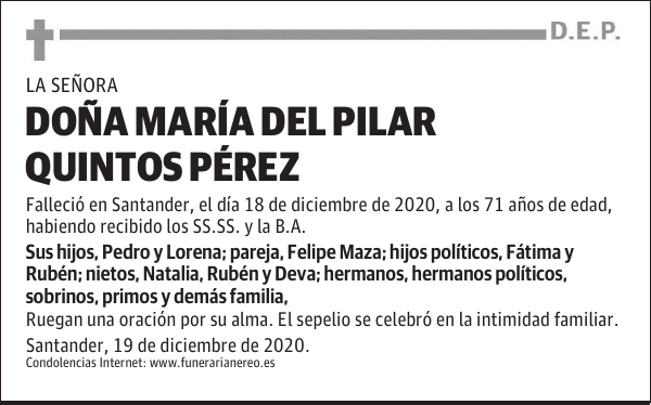 DOÑA MARÍA DEL PILAR QUINTOS PÉREZ
