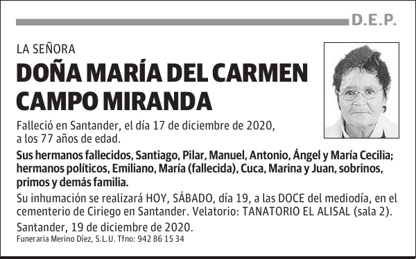 DOÑA MARÍA DEL CARMEN CAMPO MIRANDA
