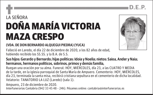 DOÑA MARÍA VICTORIA MAZA CRESPO