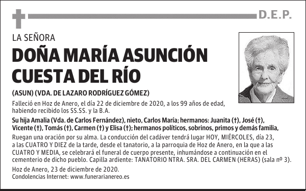 DOÑA MARÍA ASUNCIÓN CUESTA DEL RÍO