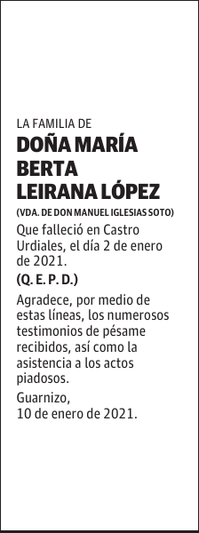 DOÑA MARÍA BERTA LEIRANA LÓPEZ