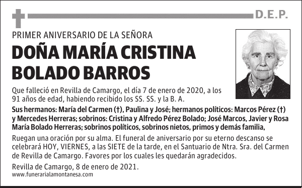 DOÑA MARÍA CRISTINA BOLADO BARROS