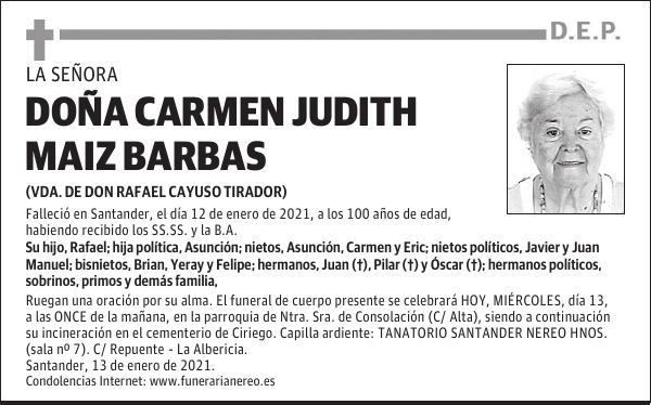 DOÑA CARMEN JUDITH MAIZ BARBAS
