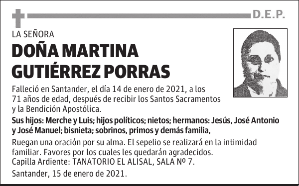 DOÑA MARTINA GUTIÉRREZ PORRAS