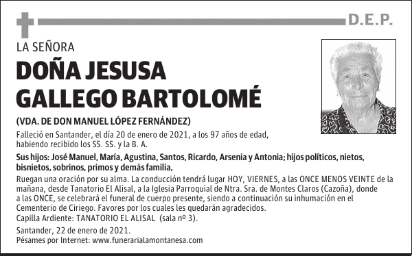 DOÑA JESUSA GALLEGO BARTOLOMÉ