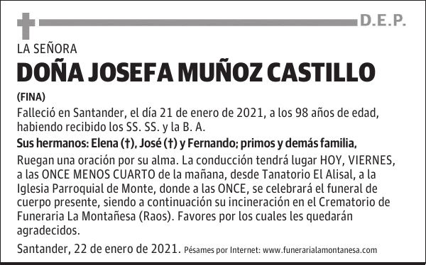 DOÑA JOSEFA MUÑOZ CASTILLO