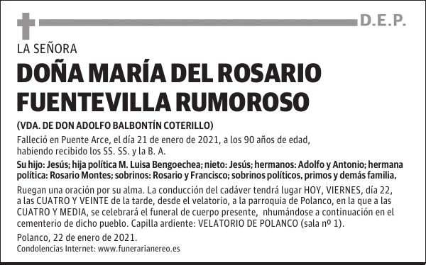 DOÑA MARÍA DEL ROSARIO FUENTEVILLA RUMOROSO