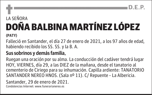 DOÑA BALBINA MARTÍNEZ LÓPEZ