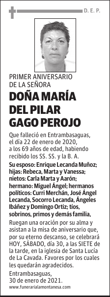 DOÑA MARÍA DEL PILAR GAGO PEROJO