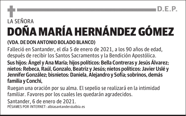 DOÑA MARÍA HERNÁNDEZ GÓMEZ